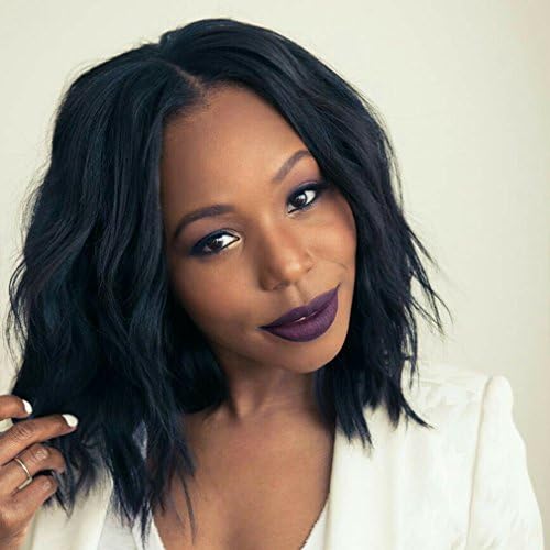 Rongduoyi Brazilian Virgin Human Hair Full Lace Wig Natural Wavy Short Bob Glueless Lace Front Wigs with Baby Hair for Black Women 10 inch 130% Density