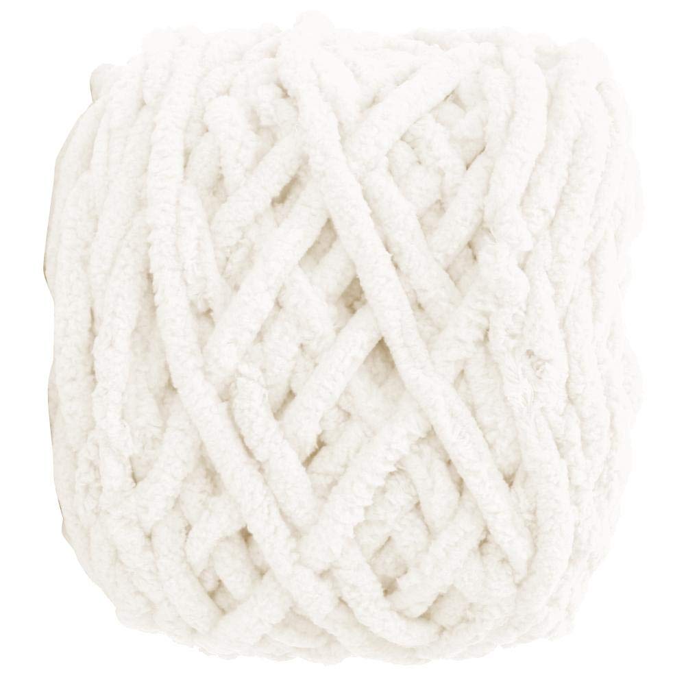 Terylene Wool Yarn, Single Thick Ice Strip Yarn Pin Knitting Woven Blanket Slipper Line with Crochet for Weave Scarves Shawls Sweaters Hats Shoes Seat Cushions(Milk White)