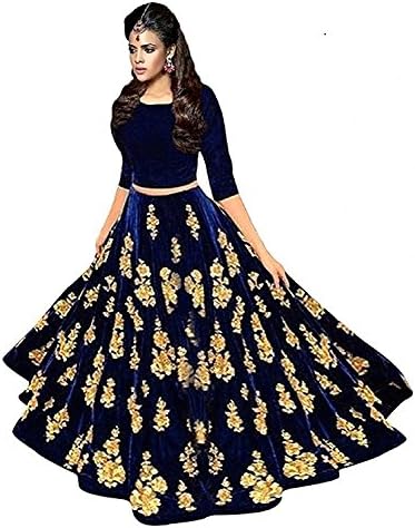 SKD FASHION Women's Silk Semi-stitched Gown (Blue, Free Size)