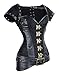 Charmian Women's Steampunk Steel Bone Black Lace Trim Overbust Corset with Jacket & Belt Black, Medium