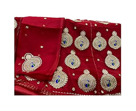Buy Unstitched Half Pure Rajputi Poshak With Heavy Zari Peacock Design For Women- Red at Amazon.in