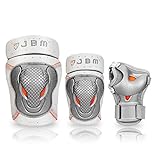 JBM BMX Bike Knee Pads Elbow Pads Wrist Guards Protective Gear Set Biking, Riding, Cycling Multi Sports Safety Protection: Scooter, Skateboard, Bicycle, Rollerblades (Silver, Youth)