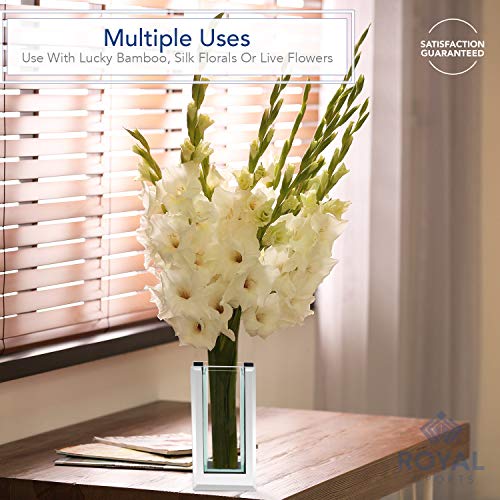 Royal Imports Flower Mirror Glass Vase 10.5" Tall Rectangle