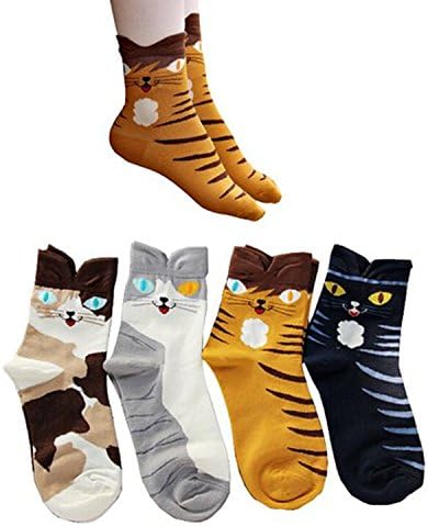 Minjie Soft Comfortable Novelty Cartoon Aminal Cat Crew Pattern Cotton Socks