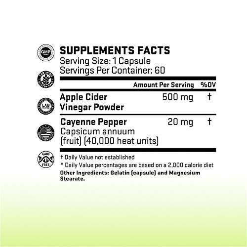 image for Apple Cider Vinegar Capsules - ACV Capsules With Cayenne Pepper For Fa