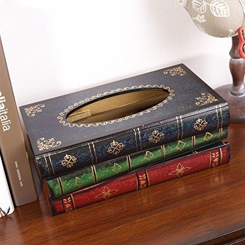 Elegant Hand Crafted Scholar's Antique Book-shaped Wooden Tissue Box Dispenser Napkin Holder (Blue)