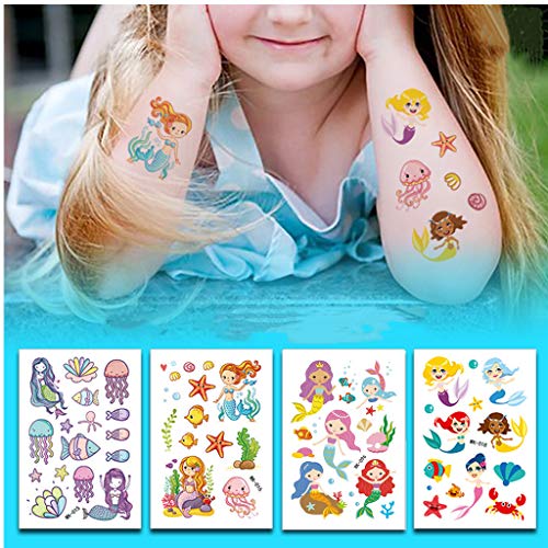 Temporary Tattoos for Kids, BUVE 240 + Design Kid Face Tattoos Pirate Shark Mermaids Spaceships Summer Tropical Party Favors Body Sticker for Boys Girls, 20 Sheet