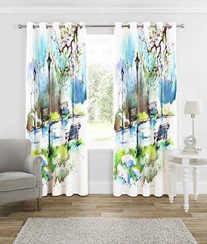 b7 CREATIONS Polyester Knitted 3D Digital Print Curtain for Long Door (White, 4x9 Feet)