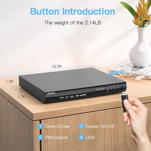 Mini BluRay DVD Player for TV Home 1080P HD Disc Players Support All DVD and Region A/1 Blue