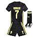 2018-2019 Away C Ronaldo #7 Juventus Kids Or Youth Soccer Jersey & Shorts & Socks Black 9-10Years/Size 26