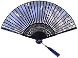 Generic 265D Lee Goal White Butterfly Pink Flowers Pattern Lace Bamboo Handheld Folding Fans For Girls Women, Blue, One Size
