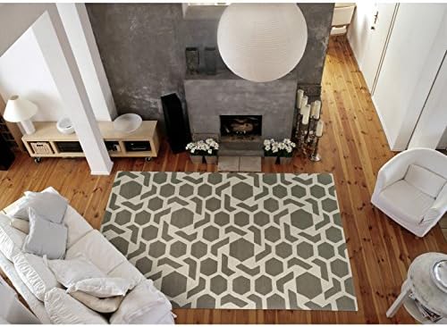 Bombay Home Hand-tufted Cosmopolitan Geo Grey/ Ivory Wool Rug (9'6 x 13')