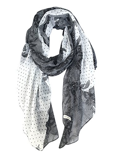 GERINLY Lightweight Scarves: Fashion Lace Print Shawl Wrap For Women (Black)