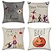 FOOZOUP Halloween Pumpkin Pillow Covers Bat Little Witch Element Decorative Outdoor Linen Throw Cushion Cases 18 x 18 inch for Home Couch Sofa Set of 4
