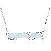 Bar Necklace for Women,S925 Sterling Silver White Opal Bar Necklace with Leaf Charm Bar Pendant Jewelry Gift for Mom Daughter Wife