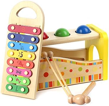 Joqutoys Wooden Pound &amp; Tap Bench with Slide Out Xylophone Musical Toys for Toddlers