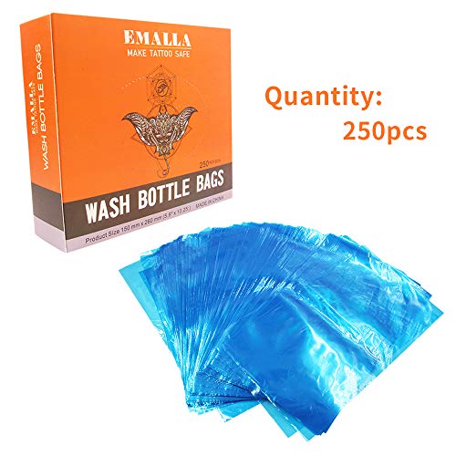 Romlon Tattoo Wash Bottle Bags, Disposable 250pcs/box Tattoo Wash Bottle Covers Sleeves Squeeze Bottle Bag Sleeves Barrier Supplies for Tattoo Accessories Tattoo Kits