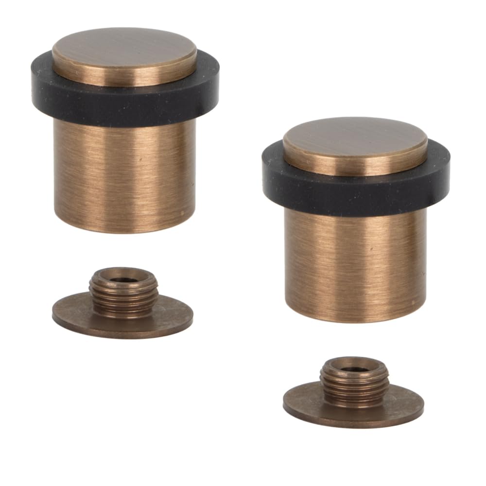 Door Stoppers | Threaded Base | Brass Leather Finish | 24x30mm | Includes Screw + Mounting Plug | EVI Herrajes I-1802U — image 1