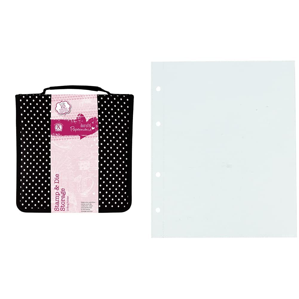 docrafts Papermania Stamp and Die Black Polka Dot Storage Case with 10 Pockets Containing Magnetic Sheets & docrafts DCE105901 Stamp Pockets, One Size