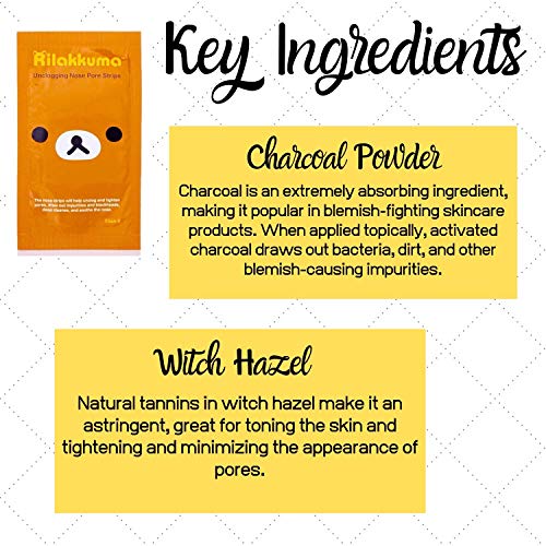 Rilakkuma - Unclogging Nose Pore Strips | Deep Cleansing with Charcoal, Witch Hazel, and Rose Facial Nose Mask (2 Pack - 6 Count Each)