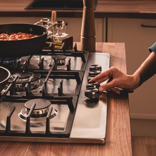 Bolero Squad GN 5200F - Piastra a gas a 5 fuochi in acciaio inox, 11 kW, pronta per gas naturale, acciaio inox, griglie complete in ghisa, bruciatore wok, accensione elettrica