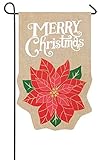 Evergreen Burlap Holiday Poinsettia Garden Flag, 12.5 x 18 inches