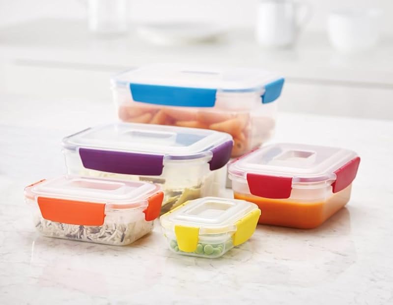 Nest Lock Set 5 Recipientes de Plástico para Alimentos, Herméticos, Fiambrera, Almacenaje Cocina, Multicolor