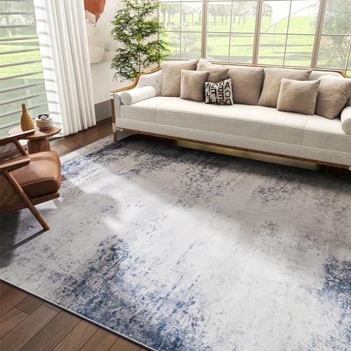 AMOAMI-AREA RUGS 5X7 DISTRESSED MODERN ABSTRACT WASHABLE RUG SOFT FLUFFY INDOOR CARPET NON SLIP AREA RUG FOR LIVING ROOM BEDROOM DINING ROOM PLAYROOM OFFICE BLUE
