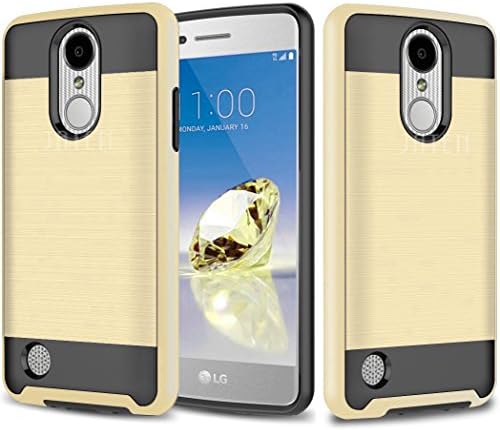 LG Aristo Case, LG Phoenix 3 Case, LG K8 2017 Case, LG Fortune Case, JATEN Hybrid Dual Layer [Slim Fit] Smooth Hard Cover with TPU Skin Case + HD Screen Protector (Gold/Black)
