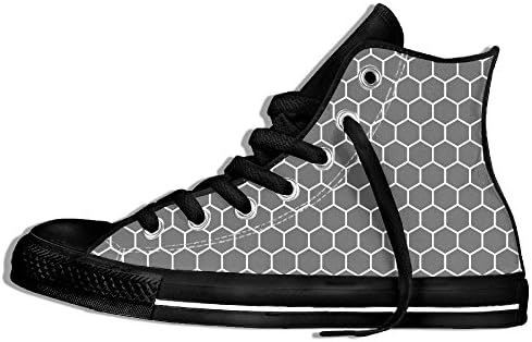 Grey Beehive Honeycomb White Classic Style High Top Flat Canvas Shoes Casual Sneaker For Men &amp; Women