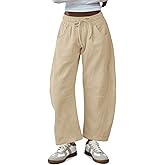 Fisoew Womens Barrel Leg Sweatpant Drawstring Elastic Waisted Wide Leg Pants Casual Active Pants with Pockets