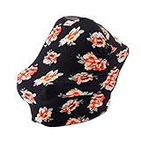 CLEARANCE! Danha Baby Car Seat Cover for Girls - Carseat Canopy - Nursing Cover - Shopping Cart Germ Protector - Black with Flowers - Stretchy Fabric