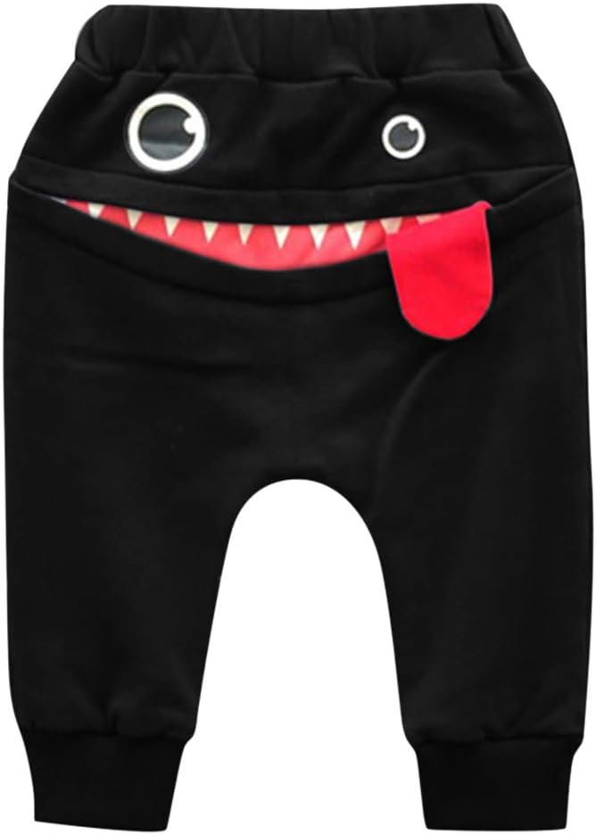 kaiCran Unisex Kid Toddler Cotton Harem Pants Elastic Waist Cute Cartoon Shark Tongue Long Trousers Pants 6M-3Y