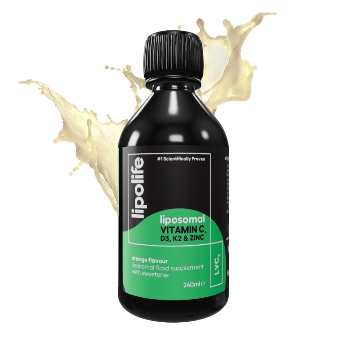 Liposomal Vitamin C, D3, K2 Plus Zinc. Liquid Immune Support with high Absorption. Orange Flavour, Vegan. Made in the UK. lipolife liposomal Supplements, #1 scientifically Proven.