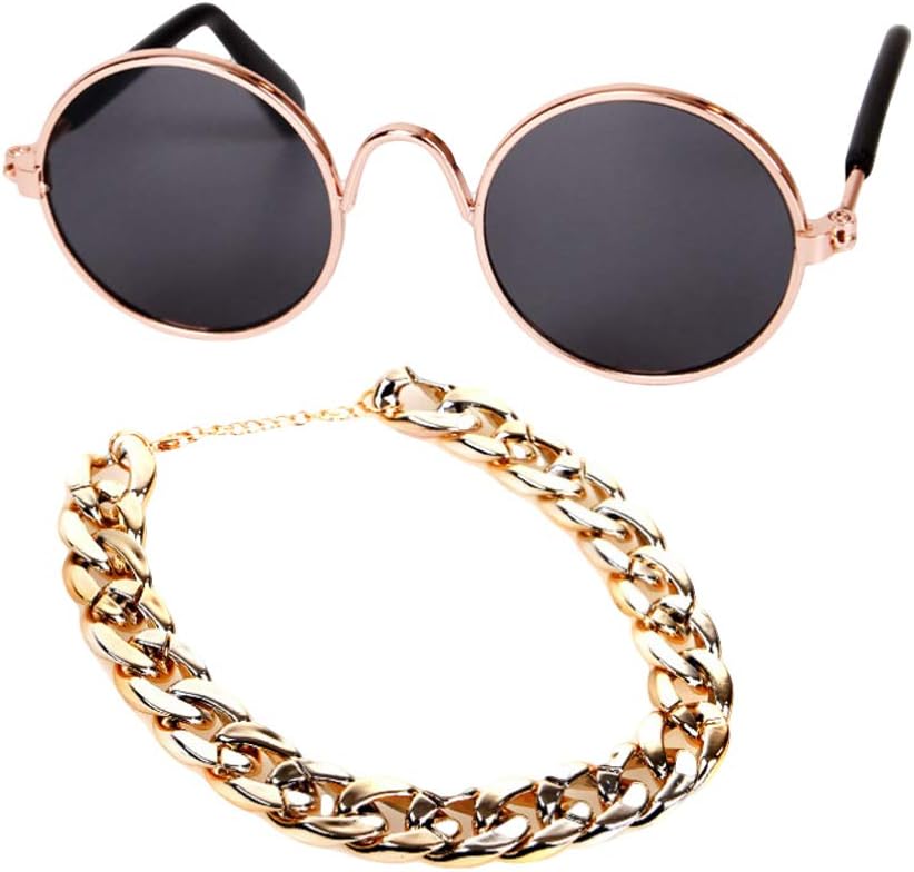 Balacoo 2 Stücke Lustige Hund Sonnenbrille und Goldkette Hundehalsband