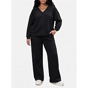 Women's 2 Piece Outfit Sets,V Neck Long Sleeve Sweatshirt Wide Leg Pants Lounge Tracksuit Loungewear Sweatsuit