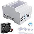 GeeekPi Case for Raspberry Pi 4, DIN Rail Case with Fan for Raspberry Pi 4, Modular Box for Electrical Panels, Pi 4 Heatsinks for Raspberry Pi 4 Model B