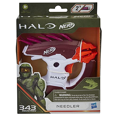 nerf microshots halo needler -- mini dart-firing blaster and 2 darts -- collectible blaster for halo video game fans battlers