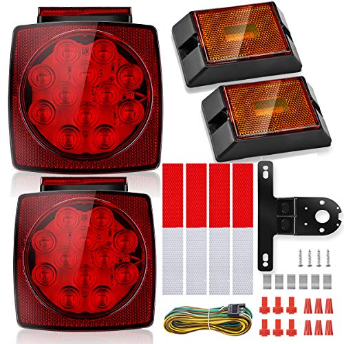 SUZCO 12V LED Submersible Boat Trailer Tail Wiring Light Kit, Brake Stop Turn Running Lights for Trailer Boat RV Truck Cars Dump Bus Van Caravan Campe