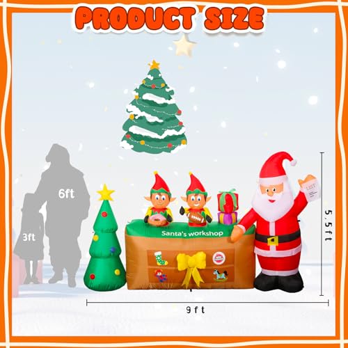 9 Ft Long Christmas Inflatables Yard Decorations, Blow Up Santa's Shop