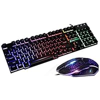 Bieay RGB Mechanical Gaming Keyboard with Mouse, T6 Rainbow Backlight USB Ergonomic Gaming Keyboard and Mouse Set for PC Laptop, Include 2400DPI 6 Buttons LED Gaming Mouse and Mouse Pad Set (Black)