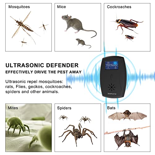 Kiwinurse Ultrasonic Pest Repeller Electronic Insect Repellent Indoor Plug in Pest Control Repel Roach, Rodent, Mouse, Bugs, Mosquito, Mice, Spider Black 1 Pack