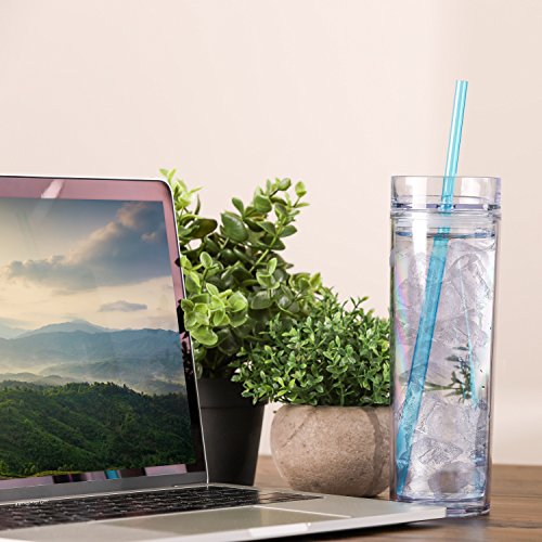 Set of 12 Double Wall Skinny Acrylic Tumblers 16 Oz, with Straws (Clear) - Thumbnail 7