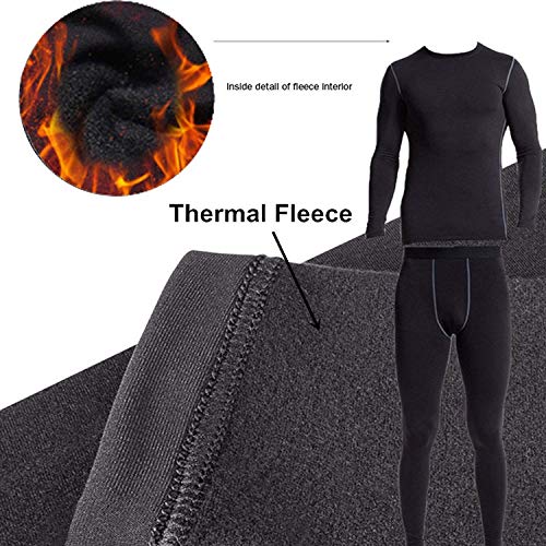 Men's Thermal Underwear Set Compression Lightweight Wicking Fleece Lined Long Johns M Black