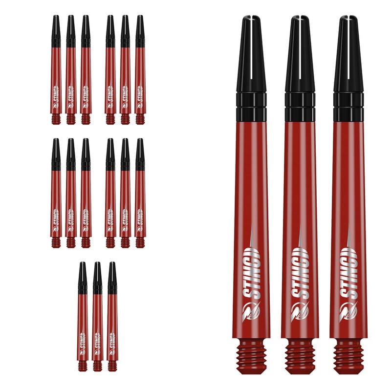 RUTHLESS Sting | Polycarbonate Dart Shafts Solid Red with Black Aluminium Top, Medium 49mm,5 Sets of 3 Stems (5XS1766)