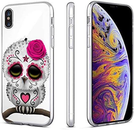 Heaofei Case for iPhone Xs MAX, Rose Skull Owl Clear Design Transparent TPU Bumper Protective Case Cover for iPhone Xs MAX