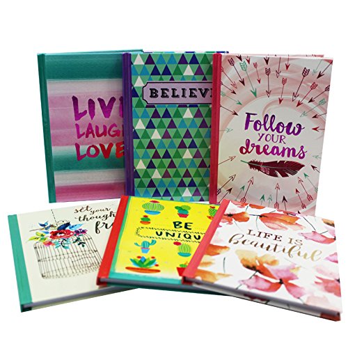 Hardback Notebook Set (6 Notepads Total) 5" x 7", Includes Beautifully Illustrated Covers. 60 Sheets Each Notebook, College Ruled Lined Stationery (Foil)