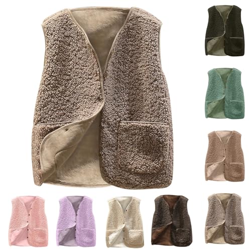 Fleece Gilet Women Women'S Gilets Fuzzy Sherpa Winter Warm-Womens Single Breasted Button Coats Fleece Vest For Women Trendy Warm Sleeveless Vests Jacket With Pockets Fall Outerwear With Pocket