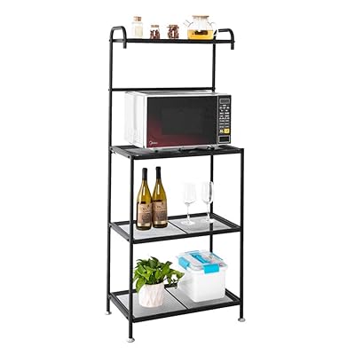 ROVSUN 4-Tier Metal Kitchen Bakers Rack with Wine Storage, Black