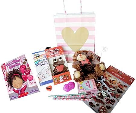 Valentine's Gift for Kids, Ready to Give Bundle, Includes Valentines Gift Bag, Lg. Chocolate Cutie,Candy Hearts, Val.Day Pencils, Stickers, Stuffed Bear, Great Book, &amp; MORE! Gift Basket Boys &amp; Girls